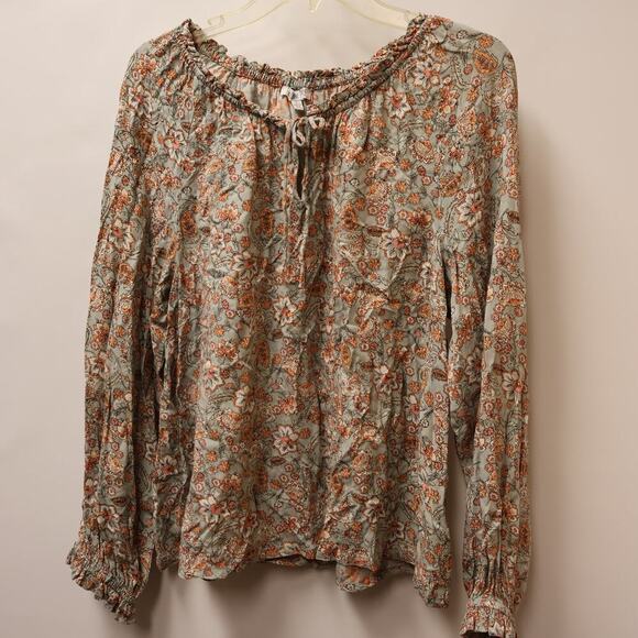 Patrons of Peace Peasant Blouse Fuffle Tie Front, Elastic Sleeves Sz L - Picture 9 of 14